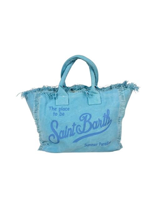 borsa donna vanity in canvas con scritta in tono azzurro MC2 Saint Barth | VANITYS3132